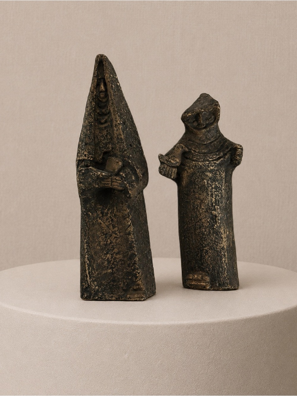 Vintage Mid Century Jaru Brutalist St Francis & Nun Sculpture Religious Art (V1)